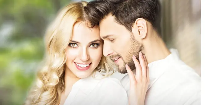 A couple representing international dating conversations